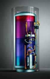 3. kép: rétegtöltésű puffertároló külső szolár- és frissvizes állomással
